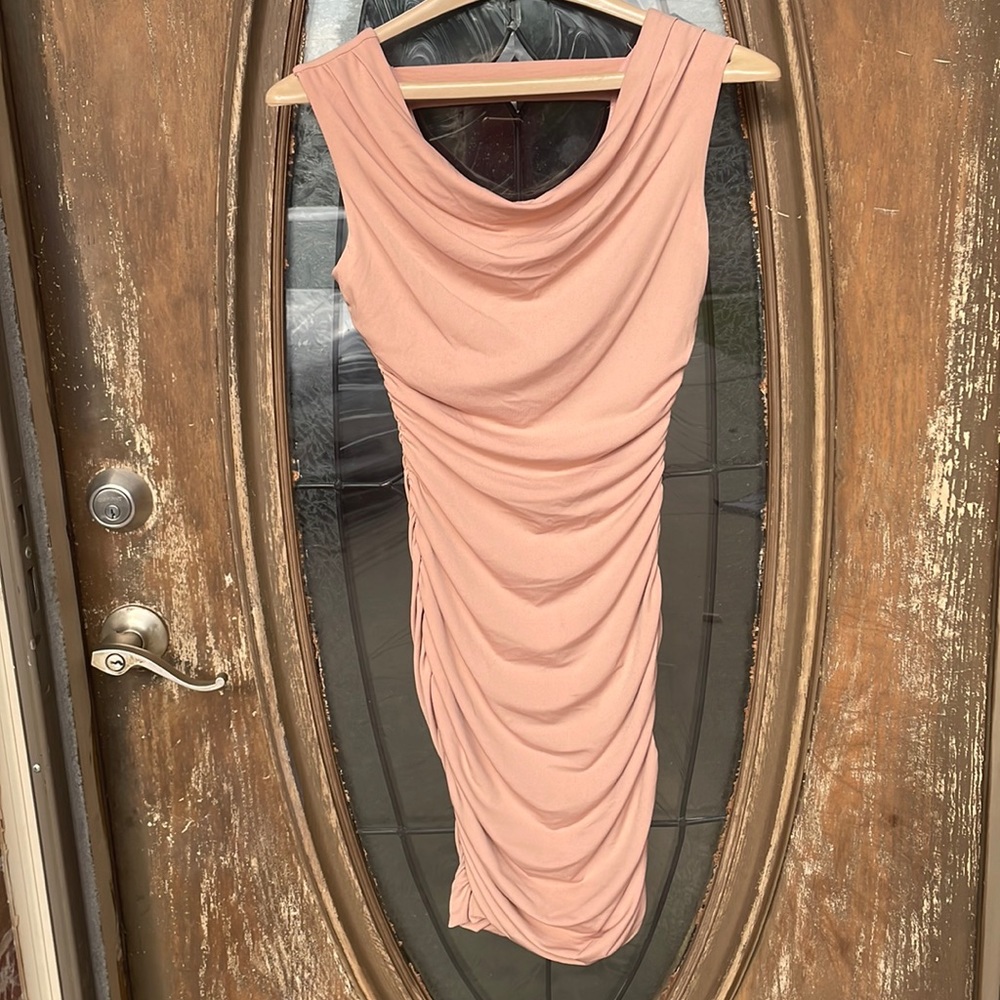 Sweet Storm nude/peach spandex Scrunch Dress! Size Small